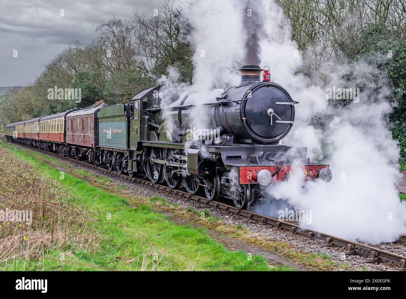 GWR 4073 `Castle` Class N0.4079 Pendennis Castle 4-6-0 Steam Locomotive Built in 1924 for Great Western Railway on the East Lancashire Railway network Stock Photo